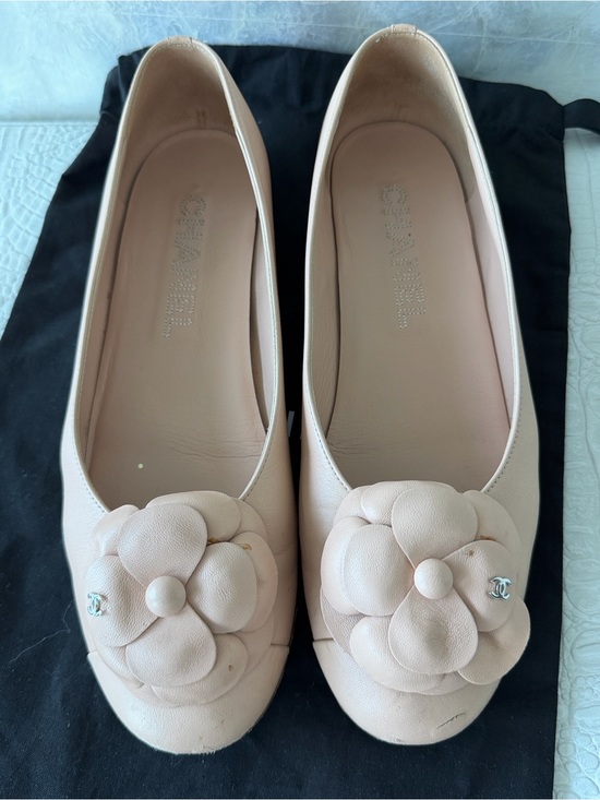 CHANEL Shoes - CHANEL Blush Leather Camellia Ballet Flats Size 39,5, US size 9,5